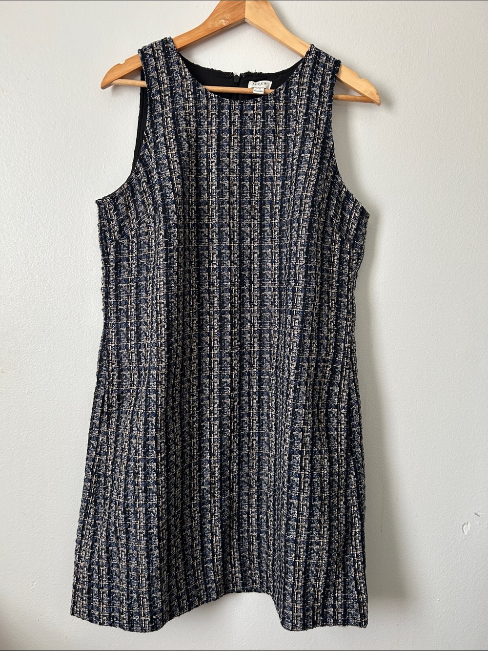 J. Crew Navy and Cream Tweed Sleeveless Shift Dress